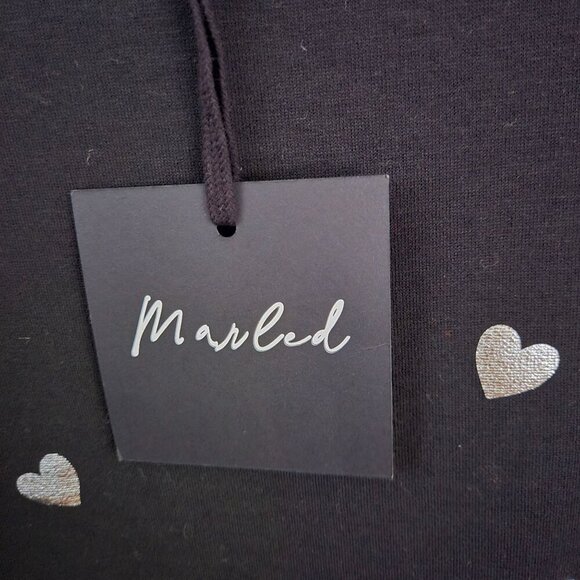 Marled NWT Black With Silver Foil Hearts Crewneck Sweaters Size S - Picture 4 of 7